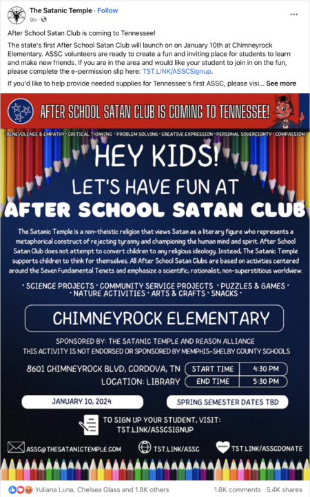 El Templo Satánico lanzará el 'Club de Satán después de la escuela' en escuela primaria de Memphis | by rodrigodominguez